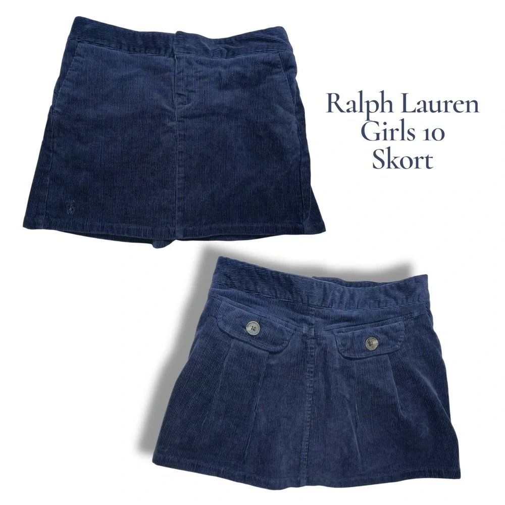 Ralph Lauren Girls‎ 10 Blue Corduroy Skirt Skort Preppy Nautical Pockets